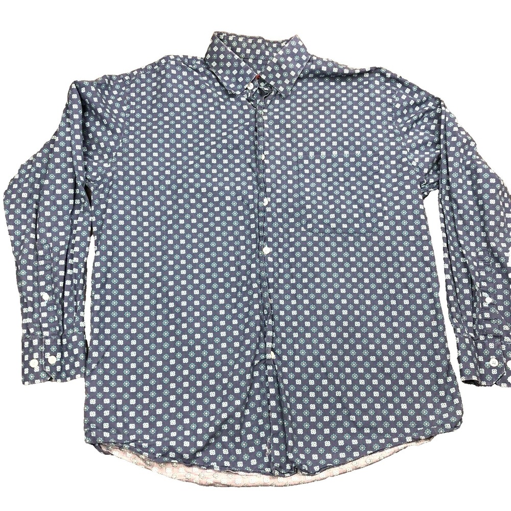 Alan Flusser Shirt Mens M Blue Abstract Print Button up Long Sleeve Casual
